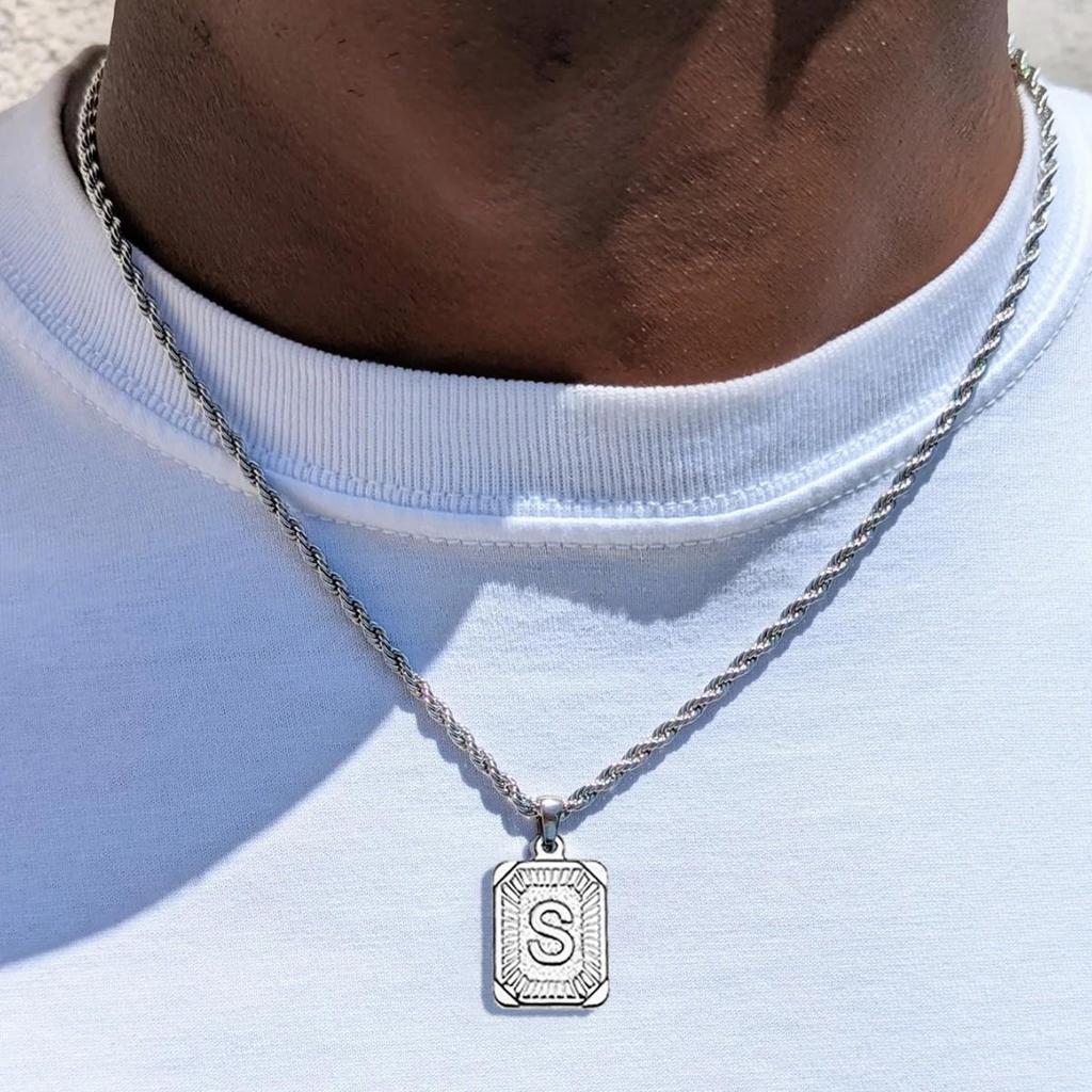 18K Gold Stainless Steel 26 Letter Pendant Necklace with Twisted Chain - Hip Hop Style