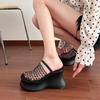 Thick-bottomed bag head wedge slippers women's summer new fashion non-slip mesh yarn hollow muffin half slippers