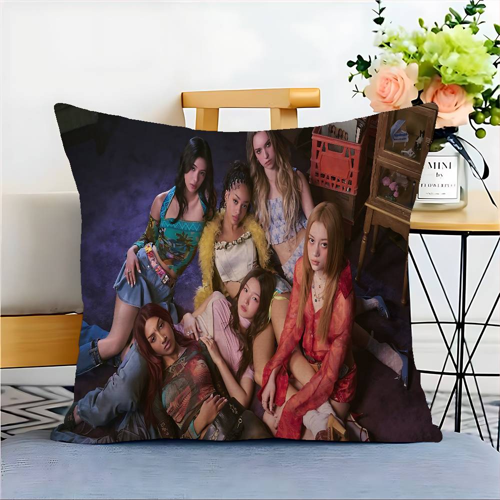 Korea Kpop Band K-Katseye Cushion Cover Polyester Sofa Cushions Decorative Throw Pillows Home Decoration Pillowcover