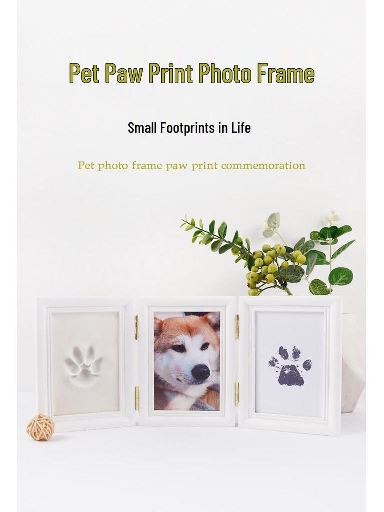 Pet Paw Print DIY Photo Frame with Handprint Clay for Cats & Dogs - Creative Souvenir Ornament