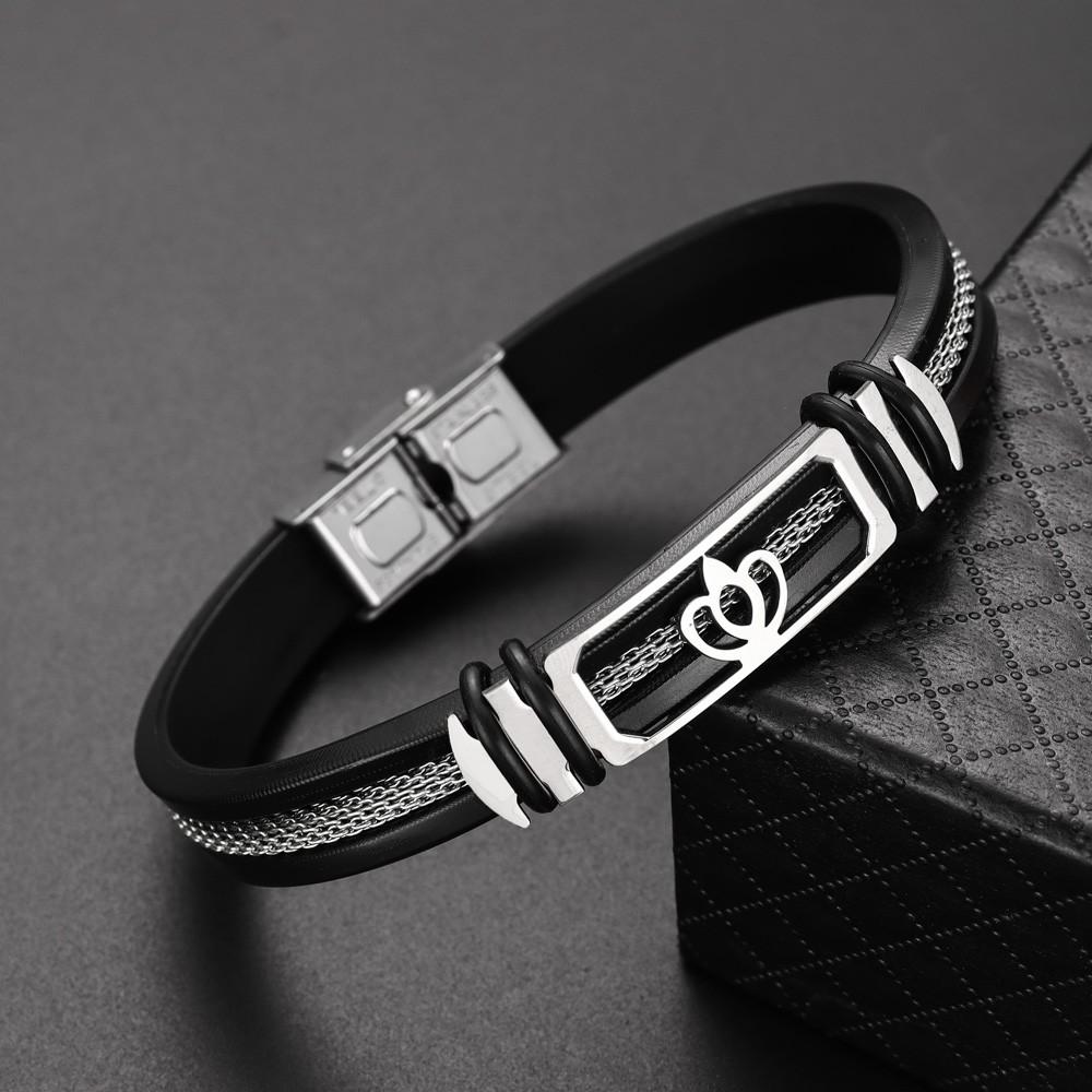 

Модный креативный ажурный замок корона нержавеющая сталь сетка цепочка силиконовый браслет винтажный мужской браслет аксессуар праздник чёрный