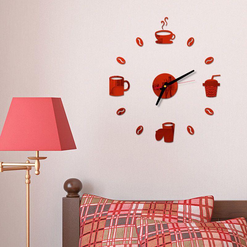Tasse à café élégante Horloge murale 3D moderne Autocollant Pour Décoration de bar à domicile DIY Élégant