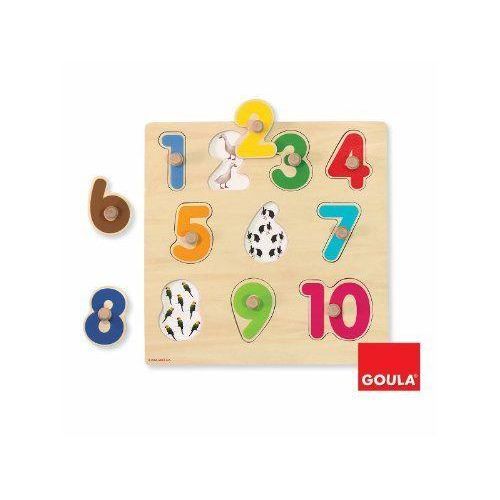 Puzzle en bois éducatif numéros - goula - animaux - 10 pièces - 24 mois et plus