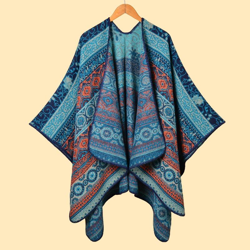 New women's retro totem thickened warm shawl cape A versatile retro air-conditioned room warm outside