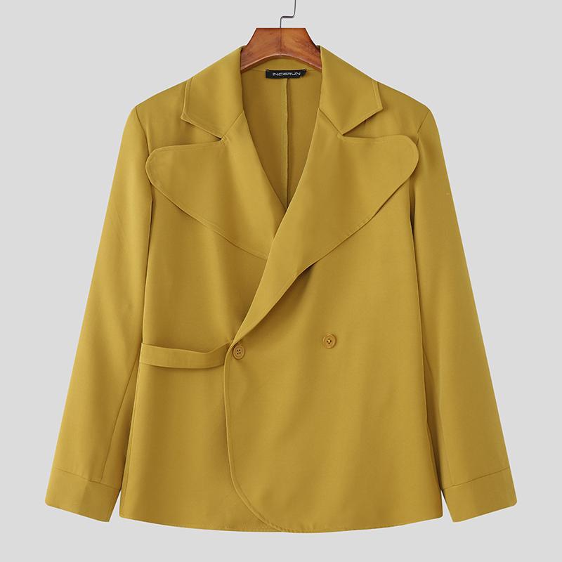 

INCERUN Мужские блейзеры оверсайз с лацканами, длинными рукавами, боковыми пуговицами, повседневные, свободные, тонкие 5XL жёлтый