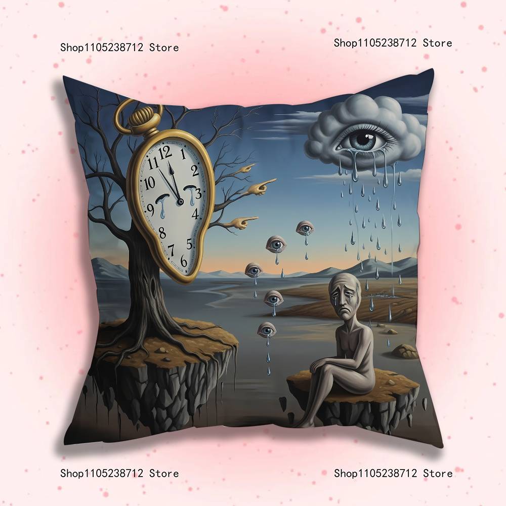 S-Salvador Dali The Persistence Of Memory Clocks Pillow Case Plush Fabric Soft Pillowcase Sided Print Sofa Cushion Cover Throw