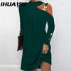IHUASU Moda Donna Primavera Autunno Tinta Unita Stampa Manica Lunga Vita Alta Abiti Casual
