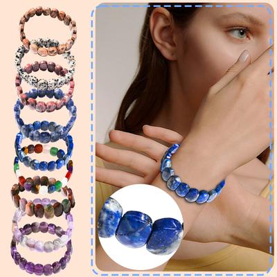 Bracciali a Filo di Perline Quadrate in Pietra Naturale Ametista Quarzo Rosa Cristallo Rettangolo Bangle Donna