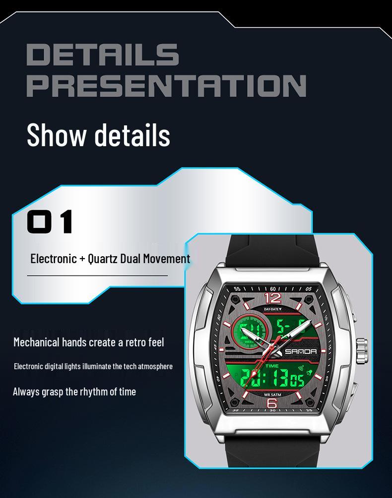 SANDA Men's Multifunctional Sports Watch - Dual Display, Waterproof, Casual & Versatile.