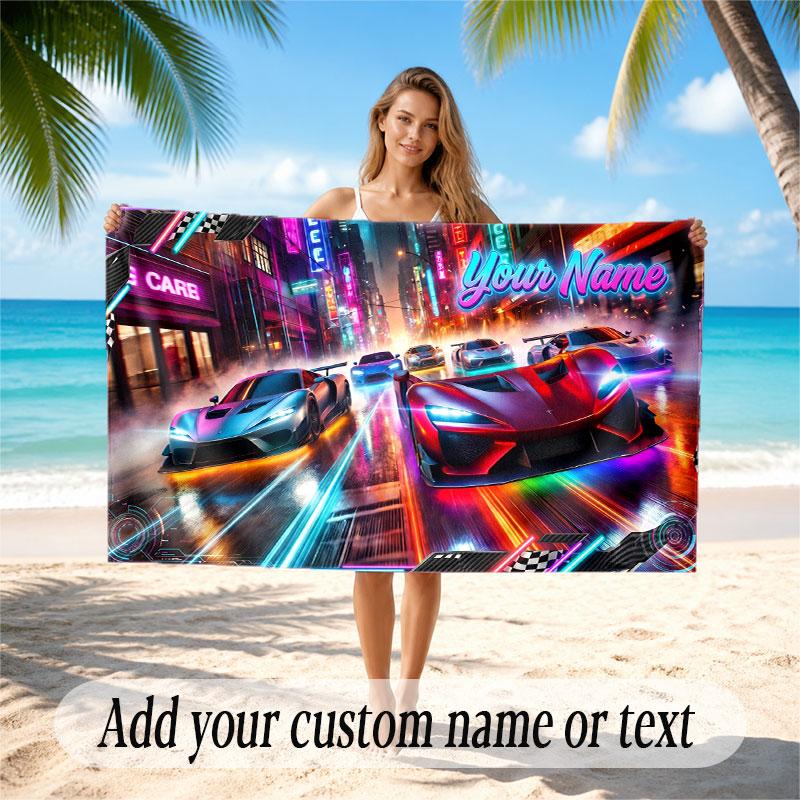 Neon Abstract Theme Beach Towel Personalized Custom Name & Text Soft Quick Dry Beach Towel for Swimming Travel