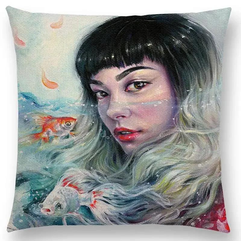 Gorgeous Oil Painting Cushion Cover Miracle Girl Wonder Beauty   Beautiful Queen Narwhal Cat Swan Sofa Pillow Case