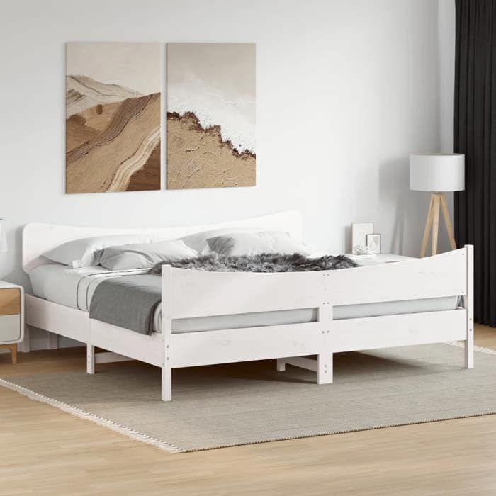VidaXL Bed Frames and Headboards, Double Bed with Slatted Base, Adult Bedroom Bed, Modern, White 200x200 Cm Wood 3216370