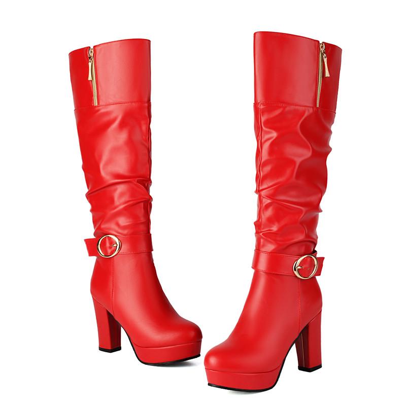 Női magas sarkú csizma őszi-téli új vízálló asztali vastagsarkú nagy méretű közepes csizma