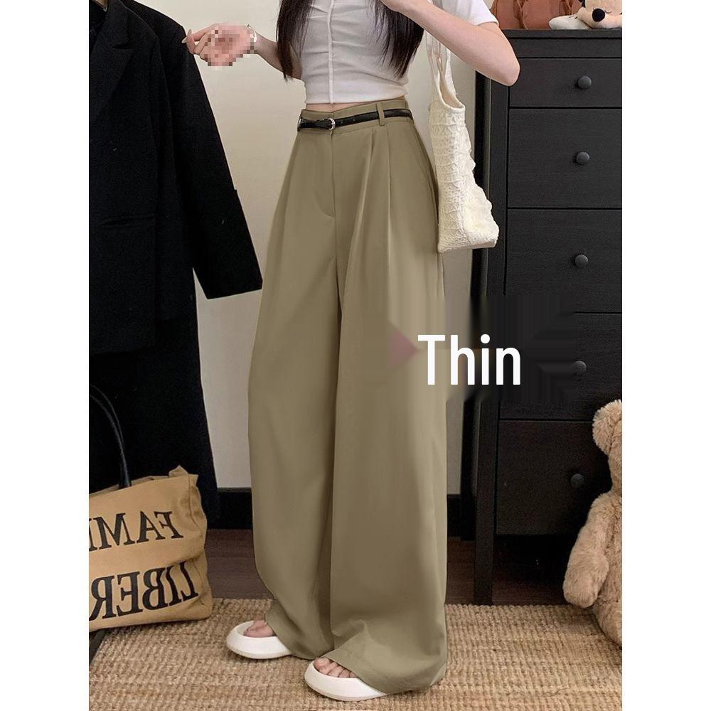 Women's High-Waisted Floor-Length Wide-Leg Trousers - Casual, Loose Fit for Spring and Autumn
