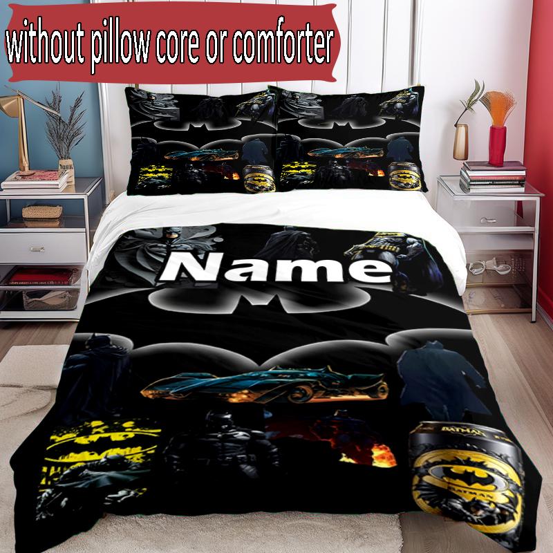 3pcs Duvet Cover Set (1*Duvet Cover + 2*Pillowcase, Without Core), Custom Name Batman Pattern Bedding Set, Home Bedroom Decor Gift