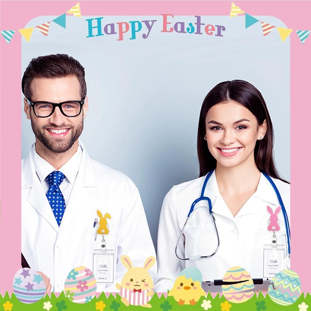 Easter Rabbit Cartoon Retractable Badge Holder Reel Id Card Holder For Office Workers Doctors Nurses Medical Students Students