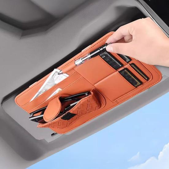 Leather Car Sun Visor Organizer Multi-Pocket Universal Car Accessory Wear-Resistant Car Storage Bag Safe Driving Design Quick Access for Cards