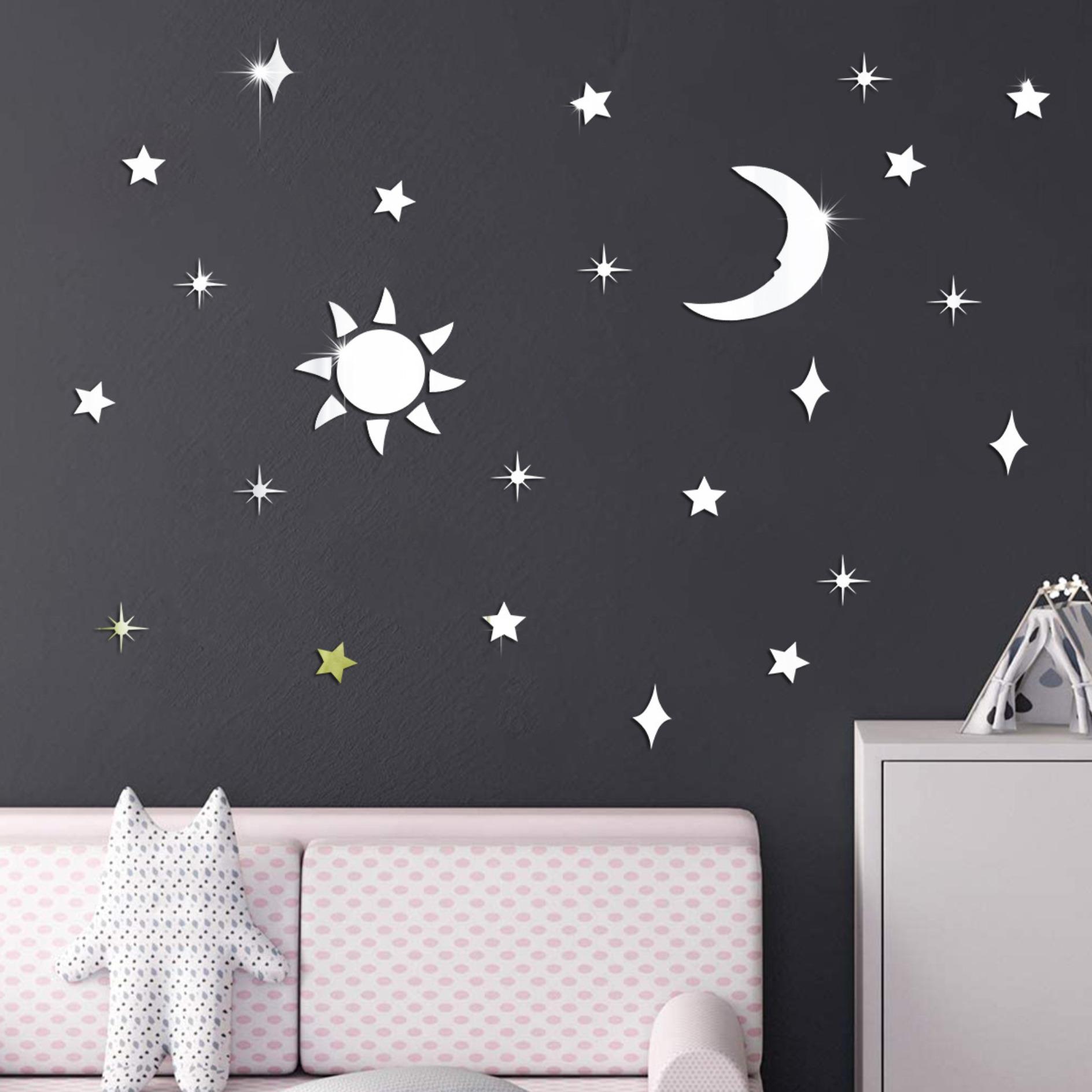 

Sun Moon Mirror Acrylic Three-dimensional Wall Sticker Decoration Sticker Room Living Room Bedroom