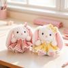 Kawaii Cottagecore Fluffy White Rabbit Bag Charms, Checkered Skirt Lace Trim Bunny Plush Keyring, Mini Stuffed Pendant For Gifts