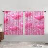 2 Pcs Pink Heart Print Curtains,suitable for Bedroom,living Room Kitchen Decoration,home Decoration,window Decoration Curtain