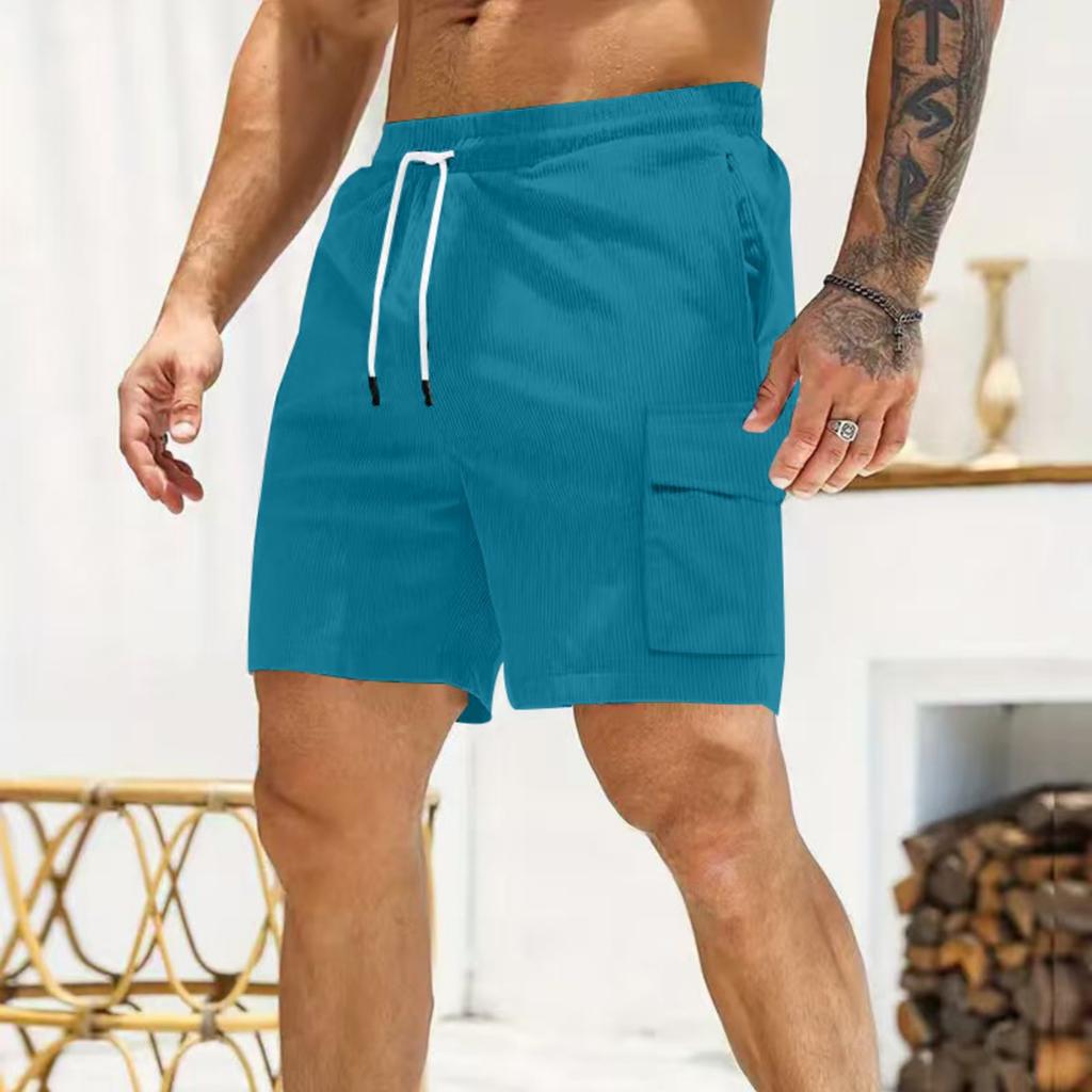 Men's Corduroy Multi Pocket Cargo Shorts Elastic Waistband Drawstring Casual Outdoor Work Shorts