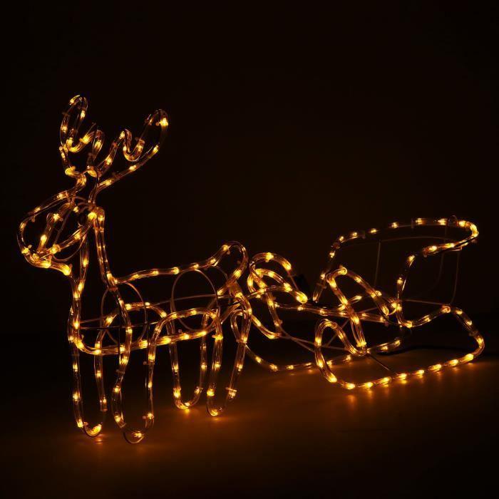 Renne LED avec traîneau - SPRINGOS - 192 LED - 130 cm - Blanc chaud - Intérieur/extérieur