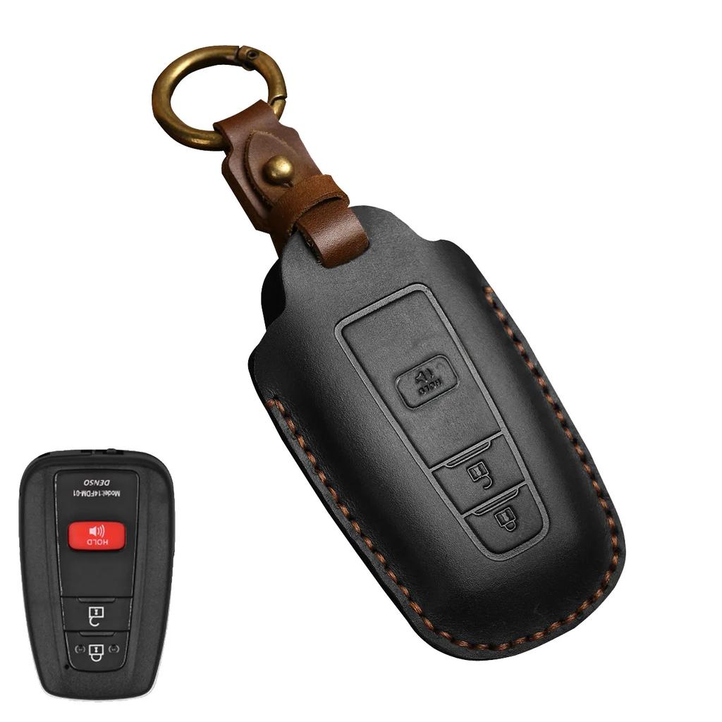 Leather 2/3/4 Button for Toyota Camry CHR Corolla RAV4 Avalon Land Cruiser Prado Prius 2017 - 2022 Car Key Cover Leather Key Fob