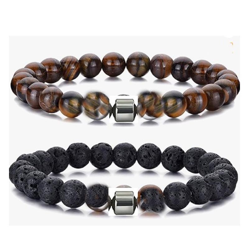 Volcanic Stone & Tiger Eye Lapis Agate Bracelet Set - Fashionable and Simple Style