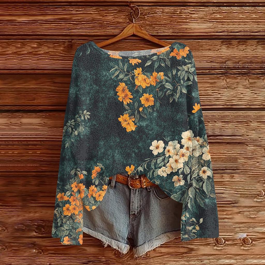 Womens  Fall Sweaters Long Sleeve Print Tops Pullover Sweaters Loose Dressy Casual Basic Clothes