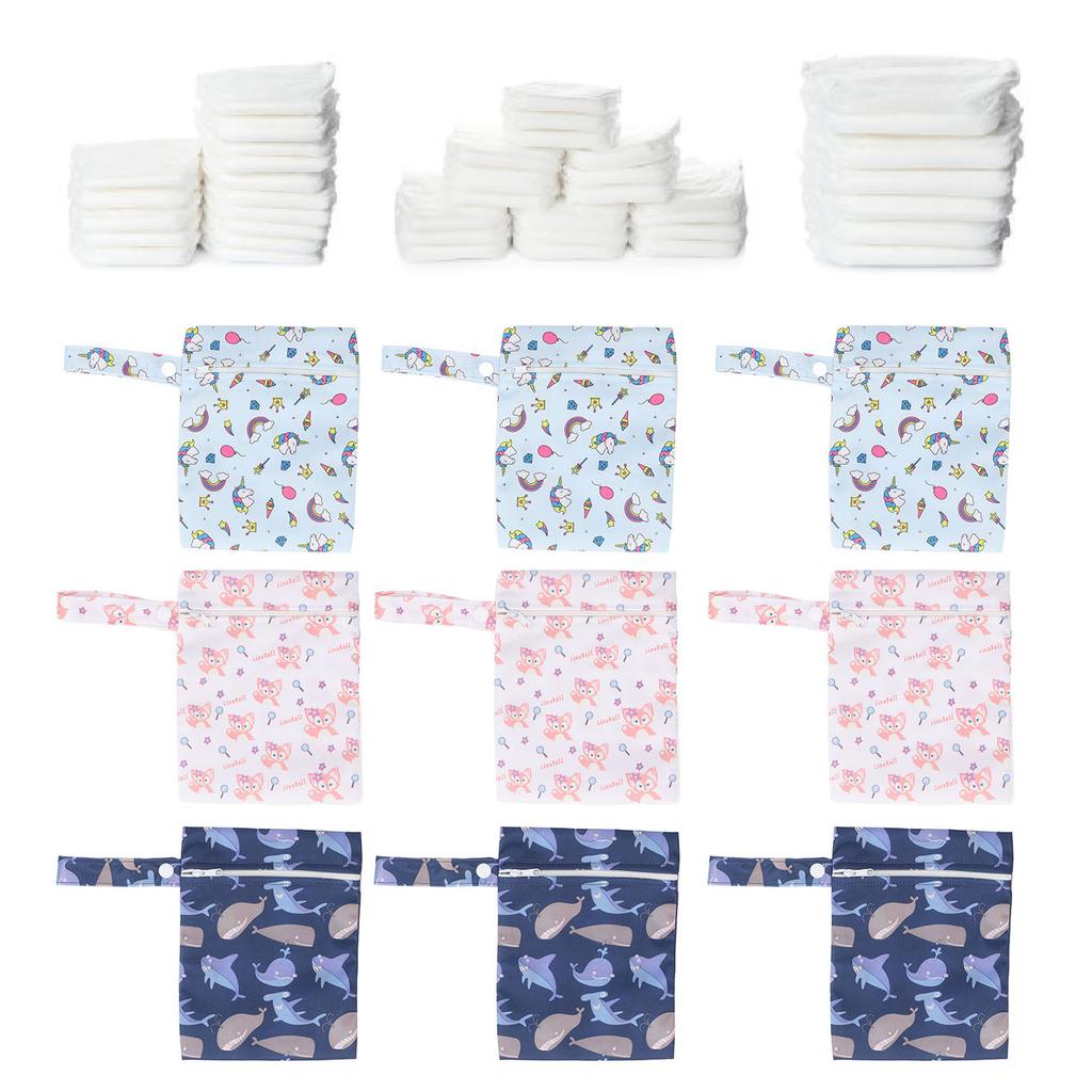 3pcs Wet Bag Cartoon Print Portable Water Proof Hanging Washable Reusable Cloth Diaper Bag for Trave