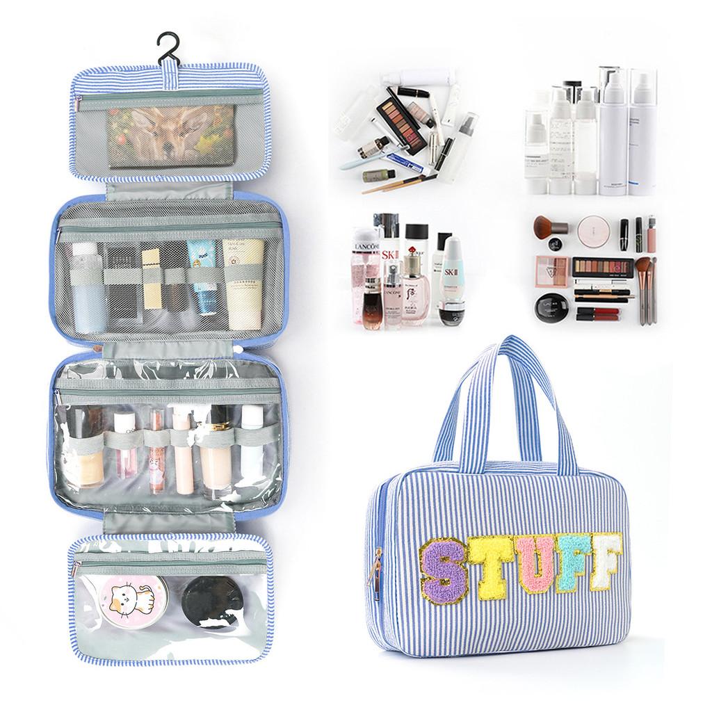 Polyester Travel Toiletry Bag With Dry Wet Separation And Hanging Design For Home And Travel Use
