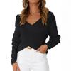 Women S Loose V Neck Cross Design Long Sleeve Knitted Sweater