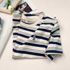 Women's 2023 Summer Cartoon Embroidered Striped Crew Neck Cotton T-Shirt