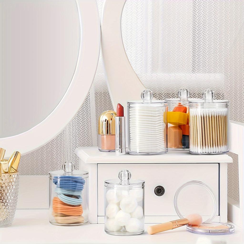 2pcs Transparent Plastic Medicine Can Set, Makeup Storage Box Cotton Balls, Cotton Swabs, Cotton Pads Storage