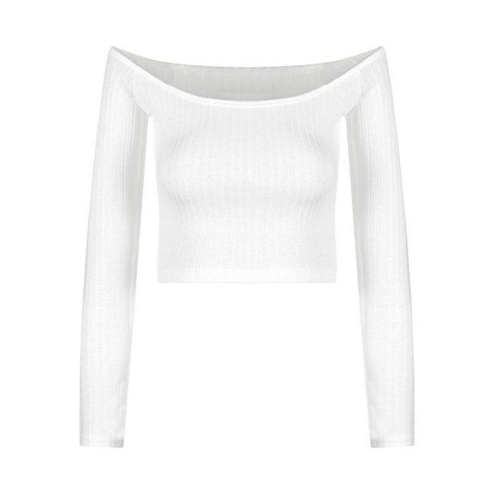 White One-Shoulder Long-Sleeve T-Shirt & Spicy Girl Style Slim-Fit Shorts Two-Piece Set Small