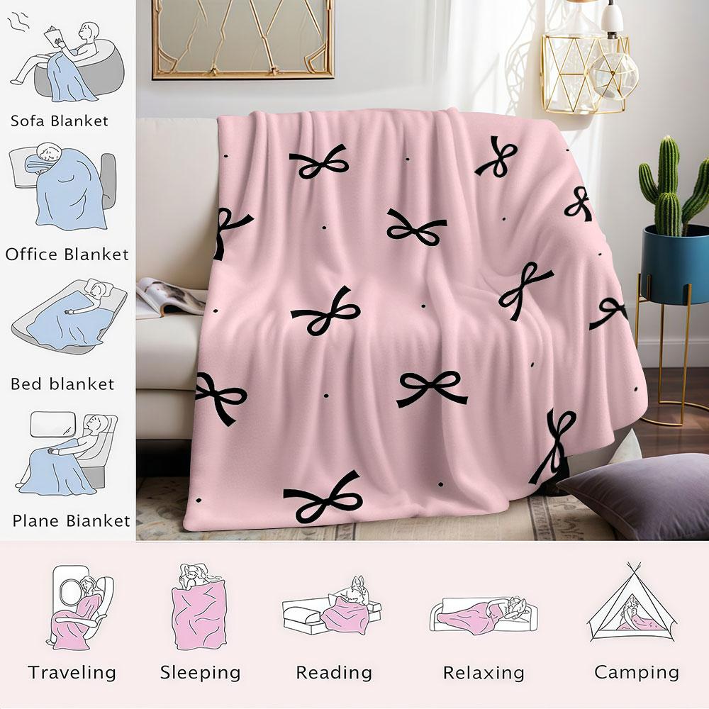 Bow Print Printed Blanket Suitable for Sofas Beds Offices Travel Camping Chairs Warm Plush Blanket