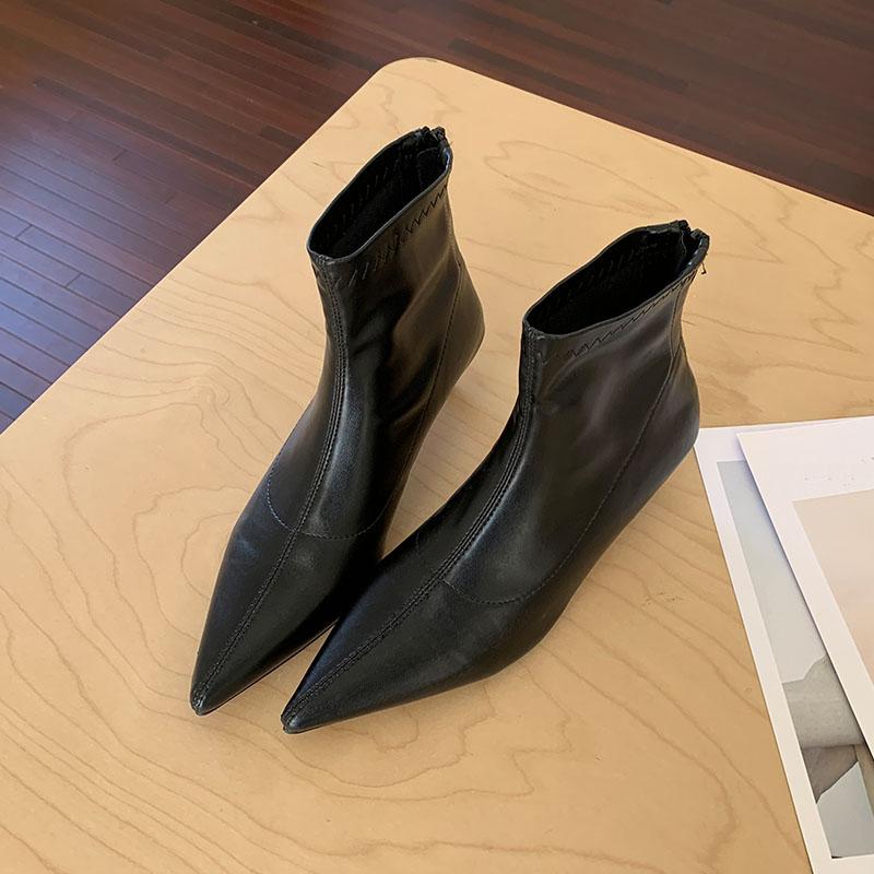 

Модные женские ботильоны на низком каблуке, женские эластичные ботильоны на молнии, модные туфли с острым носком, сексуальные женские короткие современные ботинки, туфли-лодочки 35 чёрный