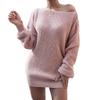 Autumn Winter Women's Knit Sweater Dresses One-Word Collar Louj Casual Loose Knitted Sweater Dress