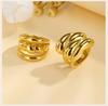 Double Layer Chunky Ring for Women, Gold Plated Stainless Steel, High Polish Statement Band Radial Ring