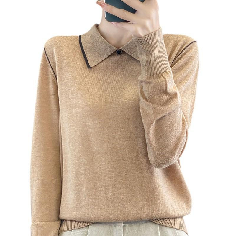 Milk-Tone Lapel Sweater: 2024 Autumn/Winter Plus Size Women's Knitwear Top