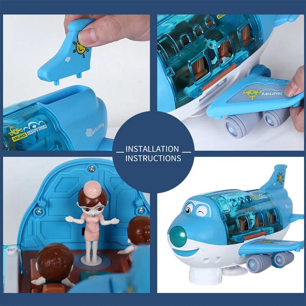 Kids Electric Simulation Airplane Toy With Rotating LED Lights And Sound Cartoon Aircraft Model Gift For Boys And Girls
