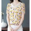Summer New Chiffon Shirt Short Sleeve Doll Neck Patchwork Floral Top Women's Loose Fitting Mother's Bottoming Blouse M-5XL
