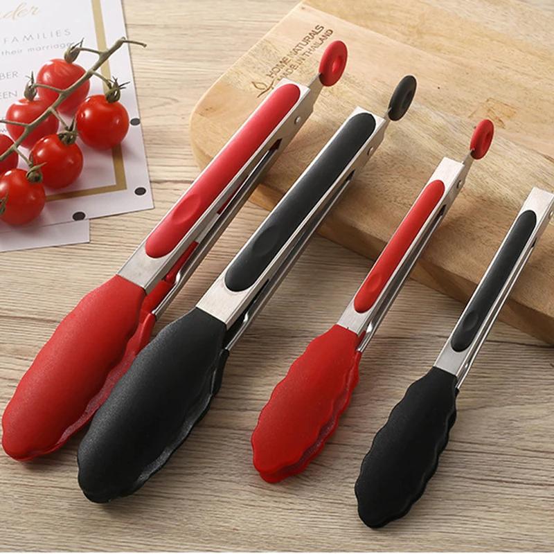 9/12Inch Silicone Food Tongs Nonslip Cooking Clip Salad Serving Kitchen Tong Stainless Steel Grill Tongs Heat Resistant BBQ Tool