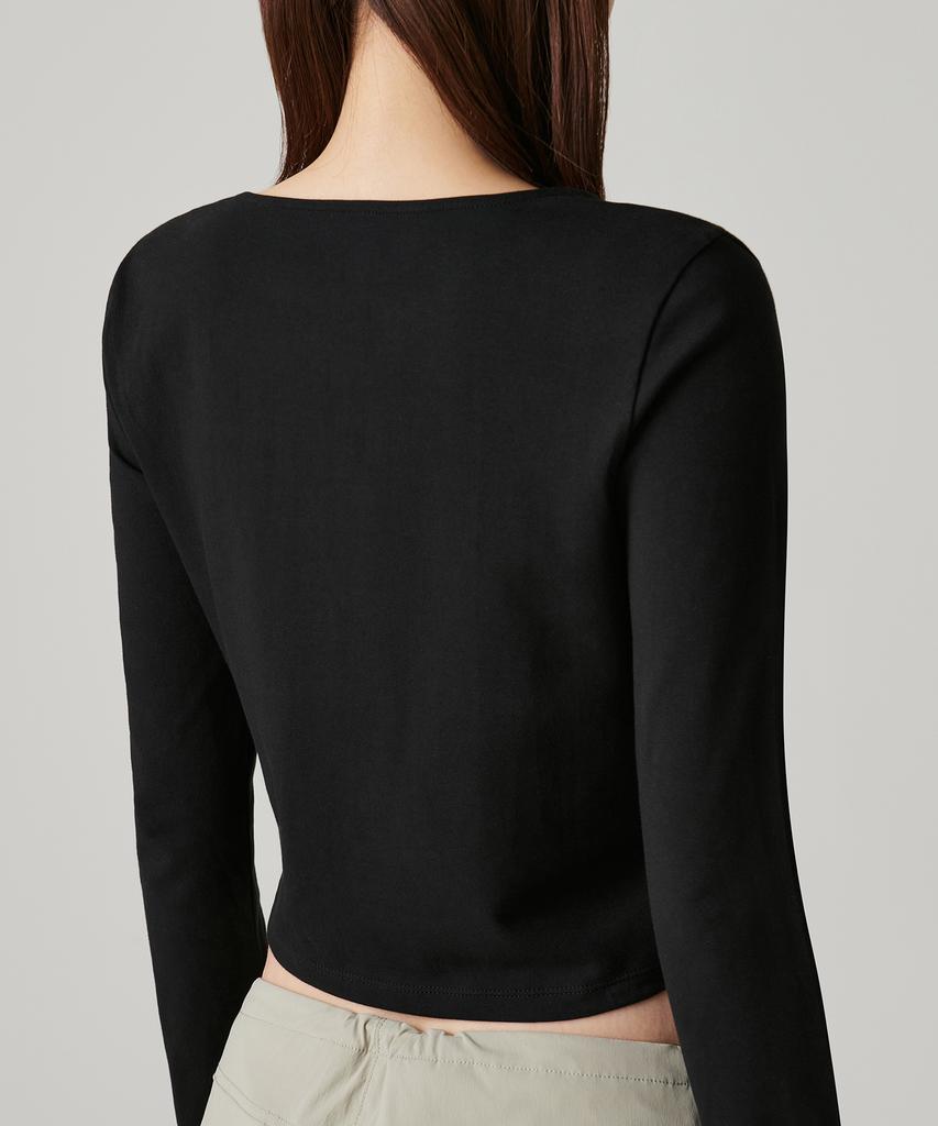 MUSINSA STANDARD WOMAN Women'S Slim Crop Square Neck Long Sleeve T-Shirt [Black]