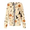 Women's Long Sleeve Single Breasted Halloween Print Scrub Cardigan Top for Nurses and Caregivers