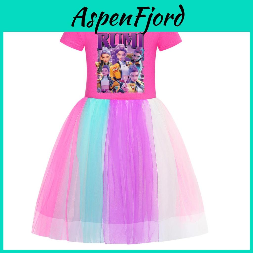 Kpop Cacciatori di Demoni Ragazza Cotone Arcobaleno Pizzo Vestito Per Ragazze Età Da 3 A 8