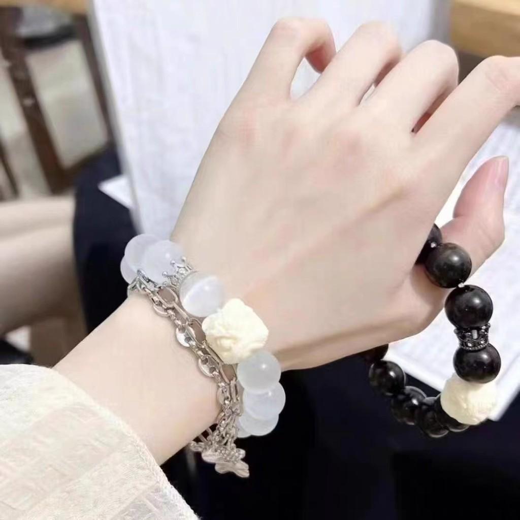 Dance White Lion Glass Bracelet Unique Carving For Men And Women Retro Chinese Style