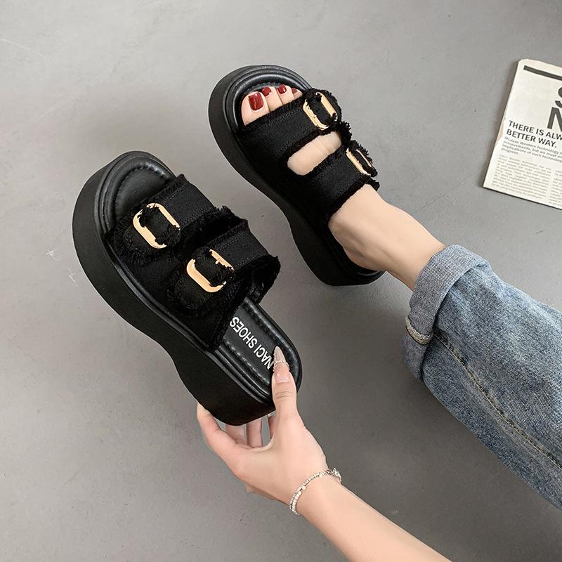 

Летние женские шлепанцы, балетки, платформа, пряжка, ковбойский стиль, новая тенденция, сандалии 2025, дизайнерские, с ремешком, повседневные, женские шлепанцы, сандалии 35 чёрный
