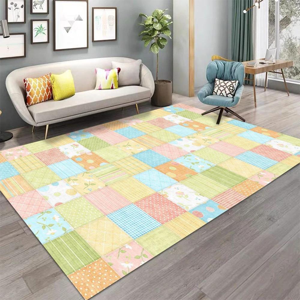 Colorful Checkerboard Patchwork Plaid Rug Practical Floor Mat for Living Room Bedroom Fresh and Soft Style Home Decor Carpet