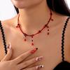 Gothic Black Bat Red Crystal Water Drop Necklace for Women Vintage Blood Drop Tassel Cool Geometric Choker Y2K Halloween Jewelry